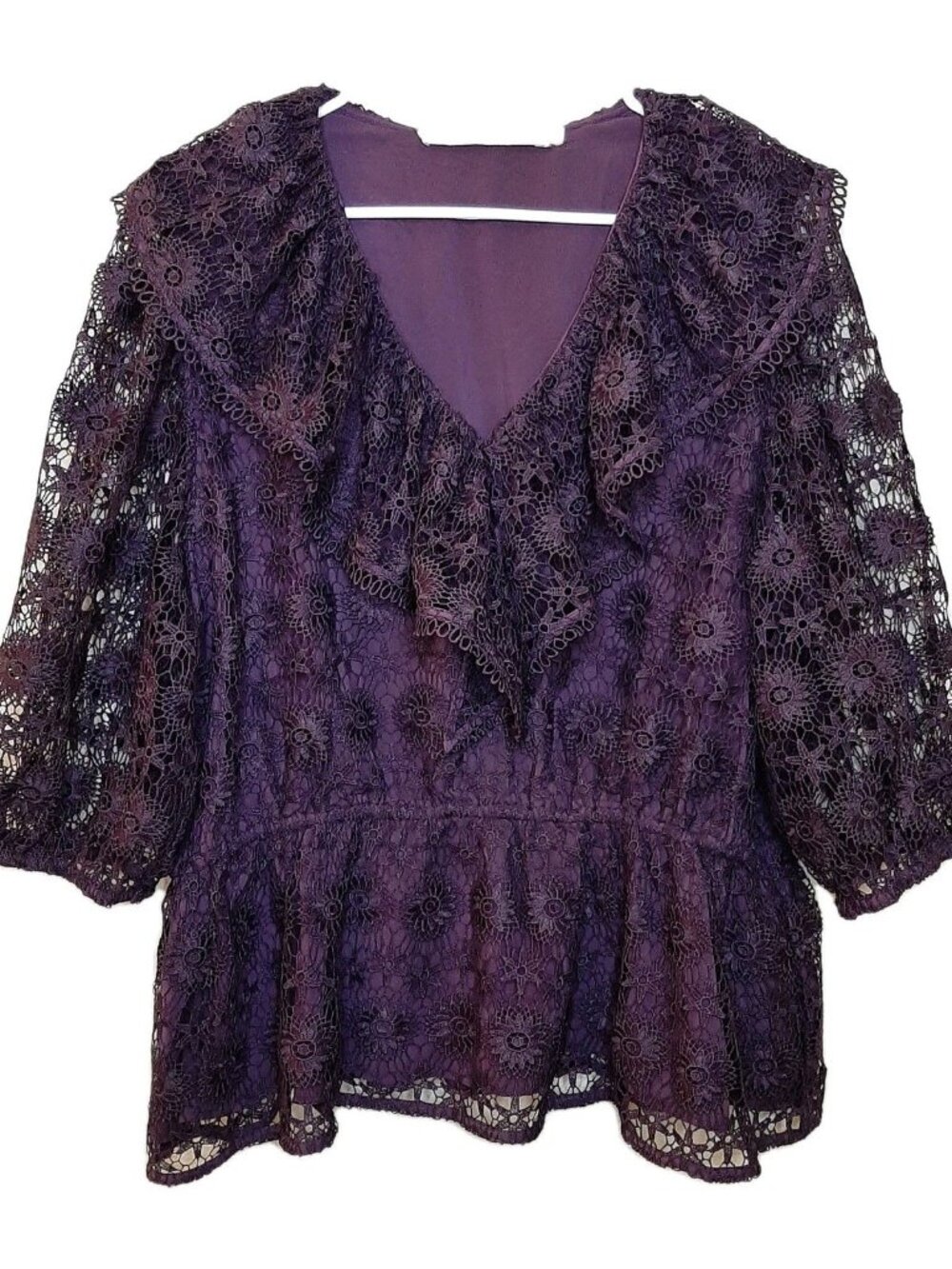Sundance Marie Oliver Women Lace Georgia Top Purple Blouse Size XXL V Neck